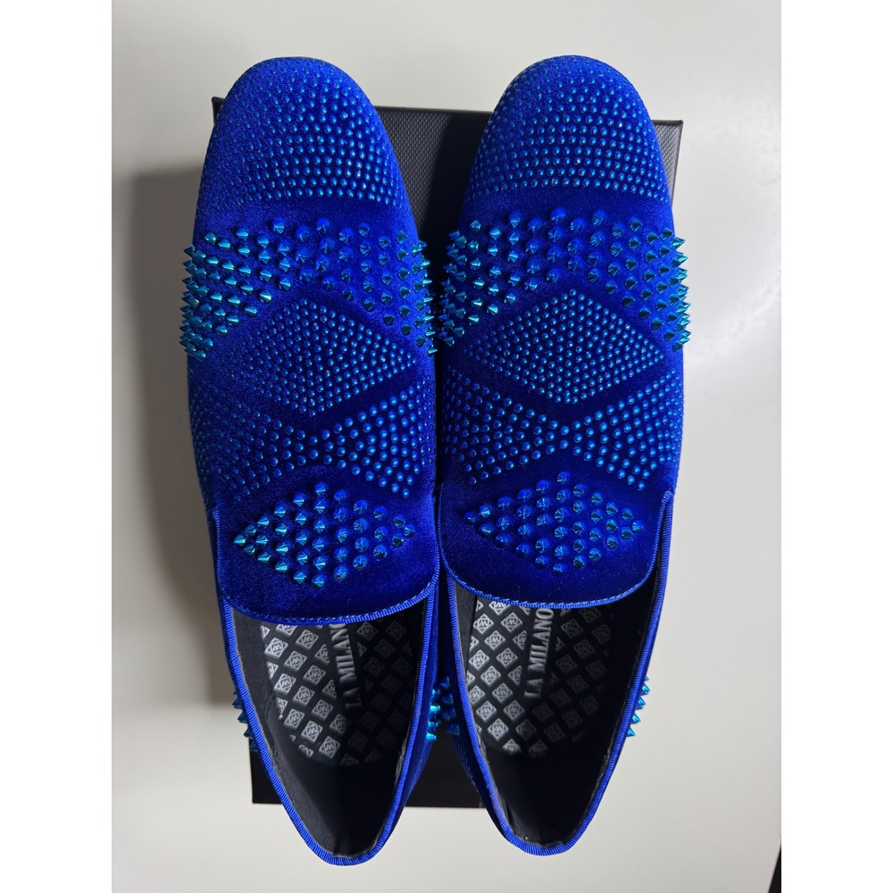 La Milano Gorge Mens Royal Blue Spiked Studded Velvet Loafers A124021K Size 10.5
